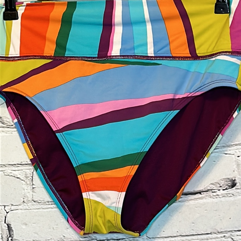Bleu Rod Beattie Blue Orange Green Purple High Waisted Bikini Bottoms Size 8 - Picture 4 of 10